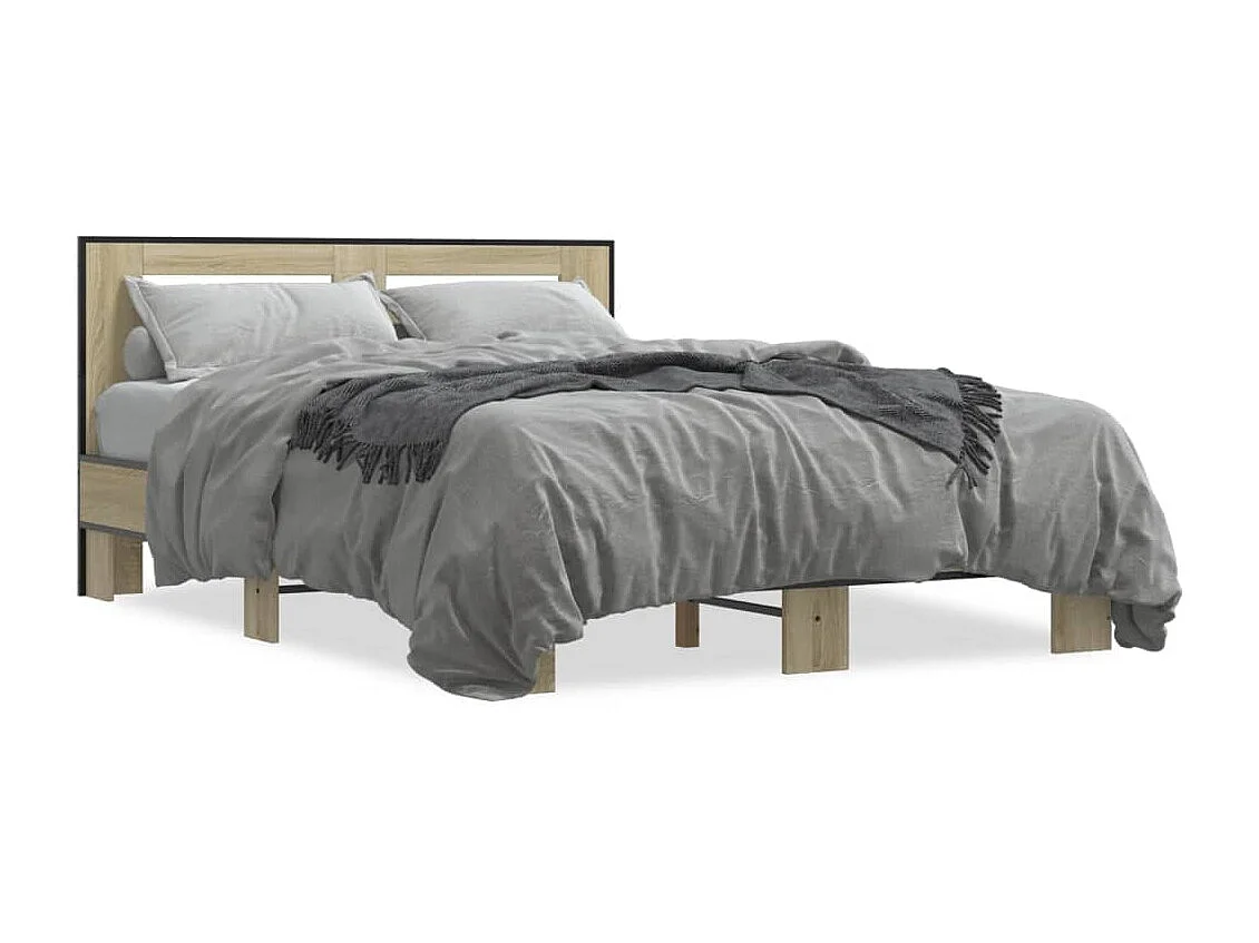 Bedframe bewerkt hout metaal sonoma eikenkleurig 90x190 cm BE179936