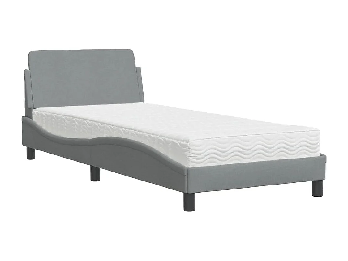 Lit adulte + matelas gris clair 90x200 cm tissu FR35596