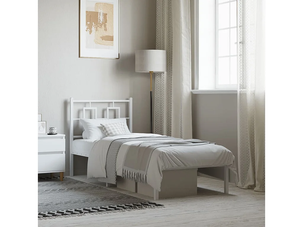 Lit simple métal + tête de lit blanc 75x190 cm FR31860