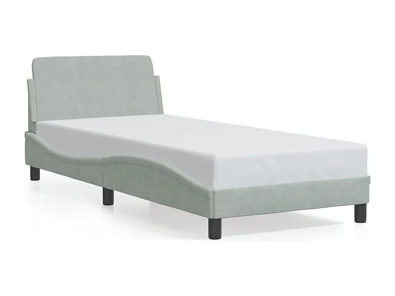 Cama c/ cabeceira 90x200 cm veludo cinzento-claro PT154922