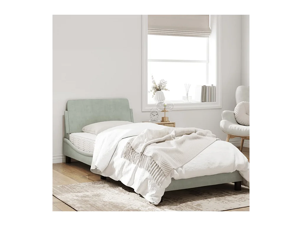 Lit simple + tête de lit Gris clair 90x200 cm Velours FR97661