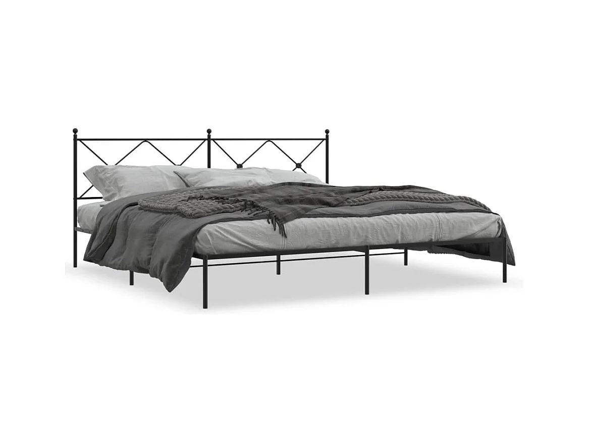 Lit double métal + tête de lit noir 193x203 cm FR23997