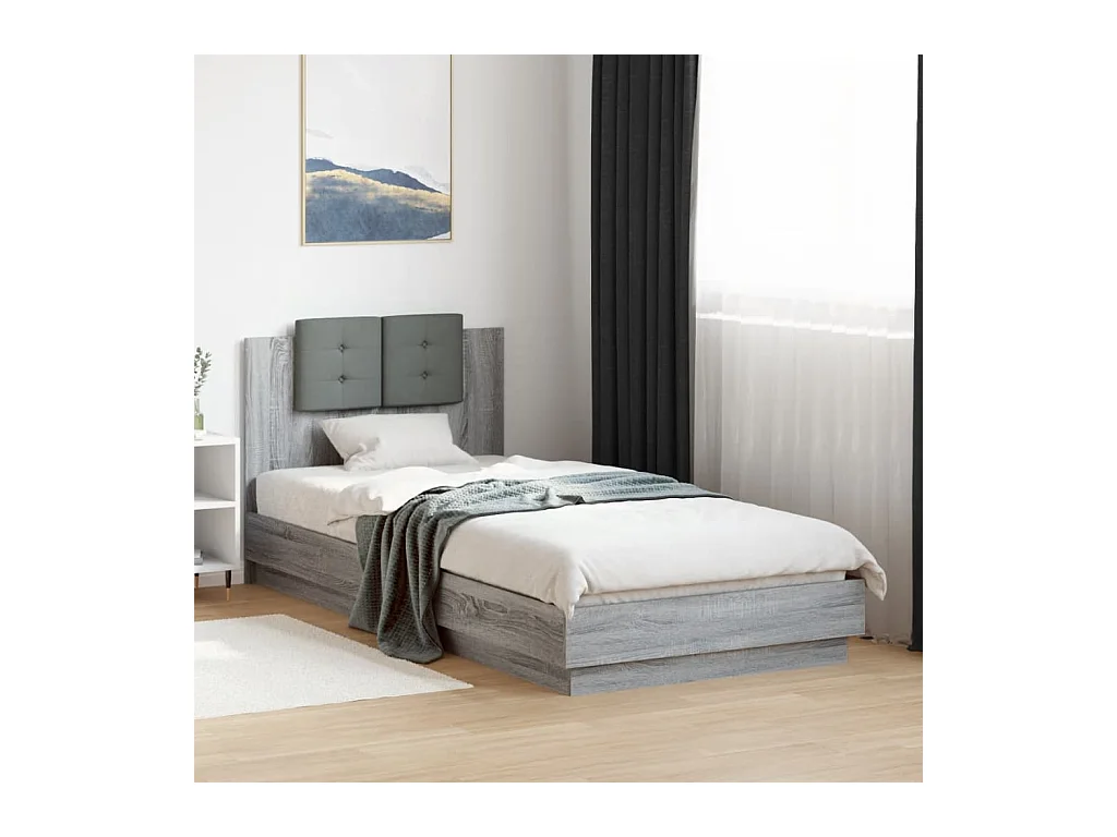 Lit simple + tête de lit sonoma gris 100x200 cm FR29419