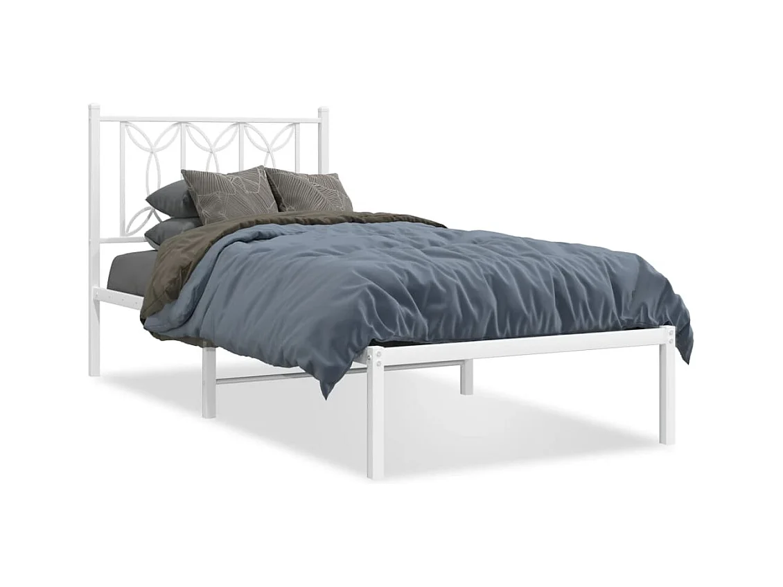 Lit simple métal + tête de lit blanc 90x190 cm FR66626
