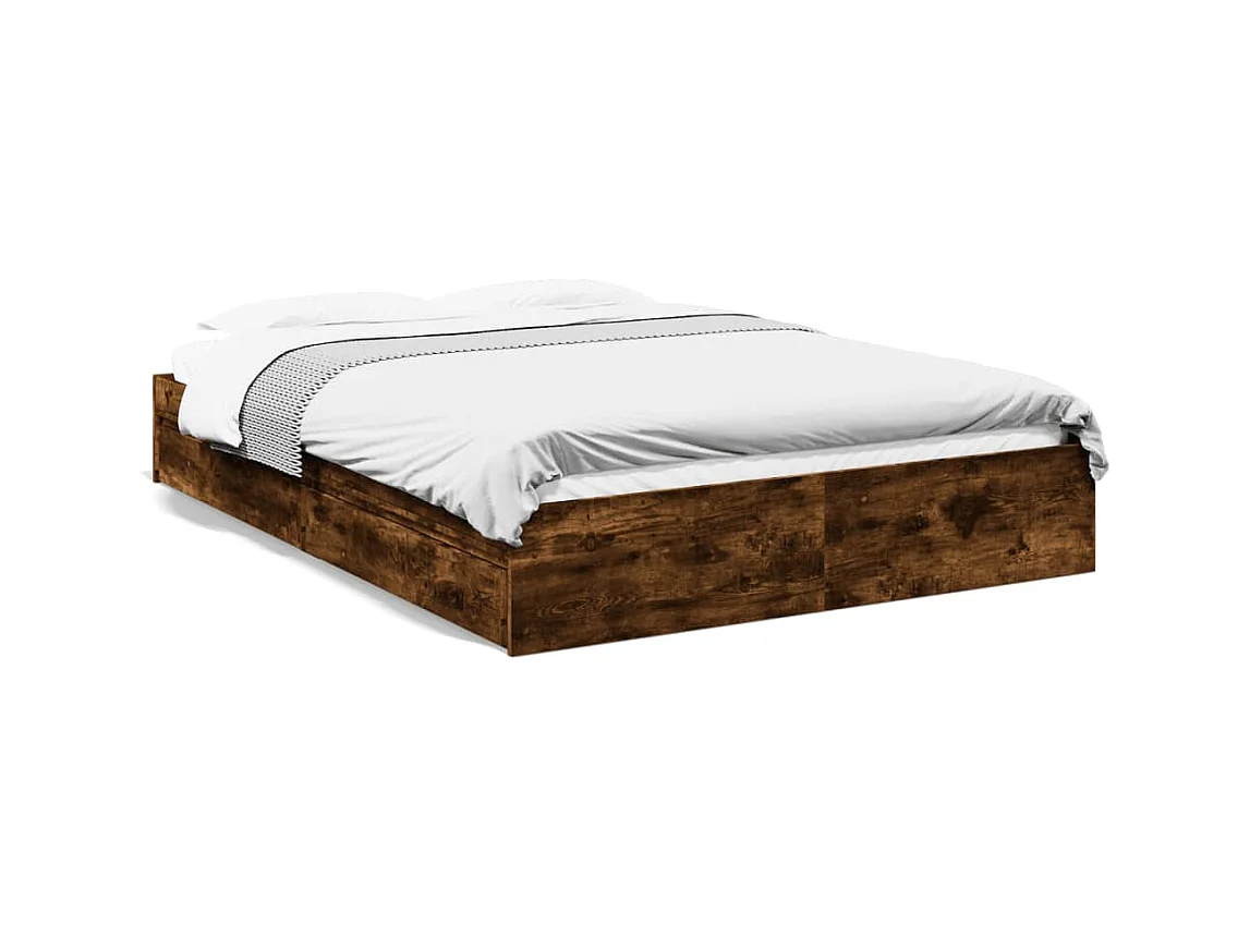 Lit double à tiroirs chêne fumé 160x200 cm bois d'ingénierie FR89678