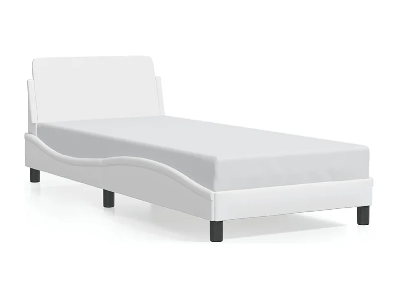 Lit simple + tête de lit Blanc 90x200 cm Similicuir FR40083