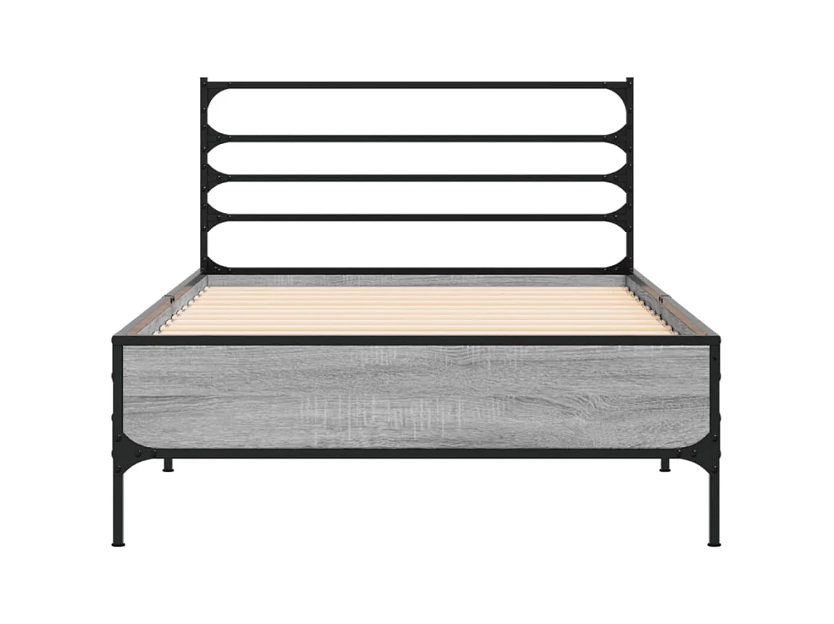 Bedframe bewerkt hout en metaal grijs sonoma eiken 90x190 cm BE404359
