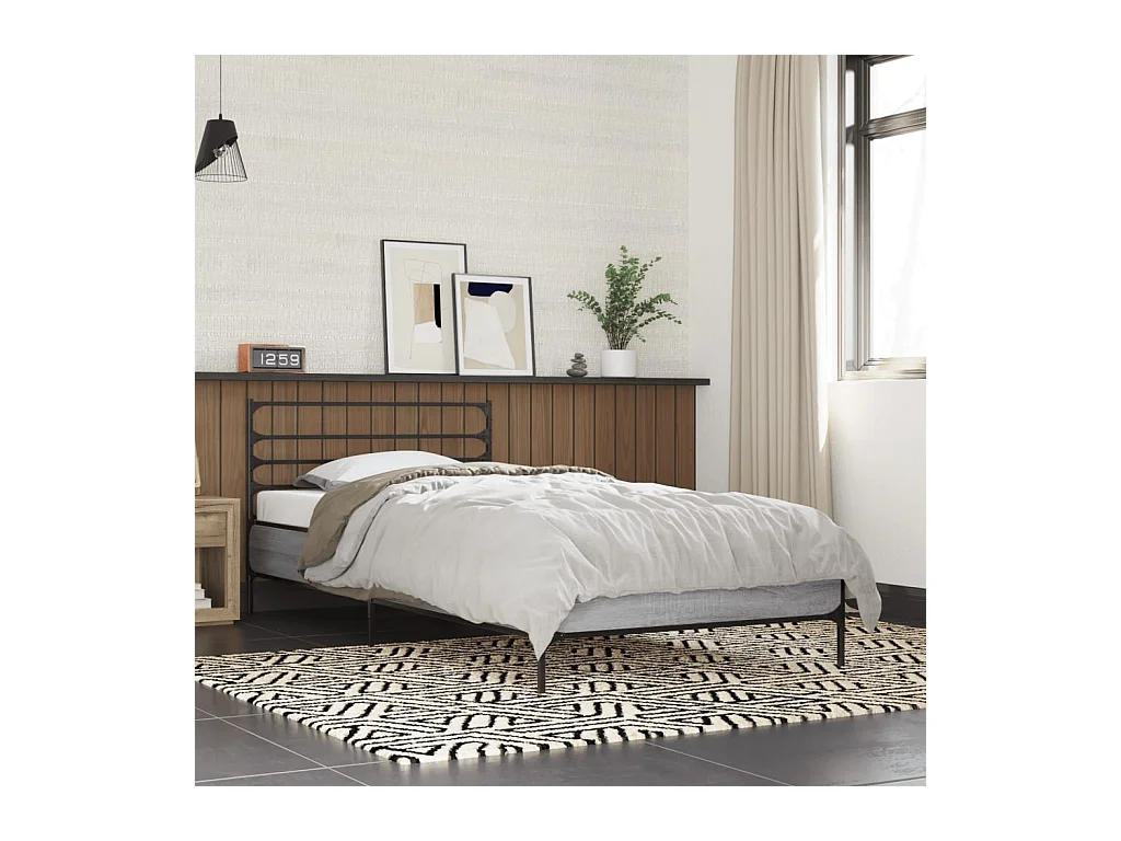 Bedframe bewerkt hout en metaal grijs sonoma eiken 90x190 cm BE404359