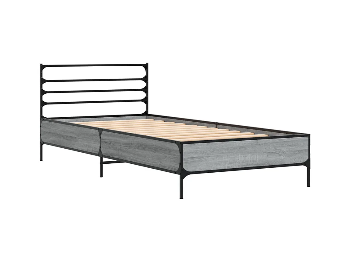 Bedframe bewerkt hout en metaal grijs sonoma eiken 90x190 cm BE404359