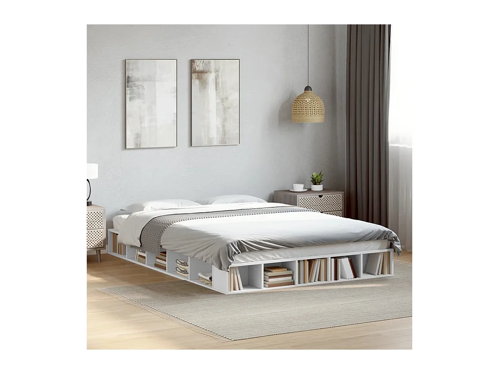 Lit double blanc 150x200 cm bois d'ingénierie FR78305