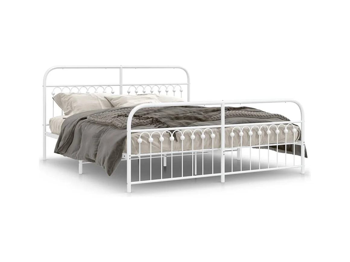 Lit double métal + tête de lit/pied de lit blanc 183x203cm FR49339