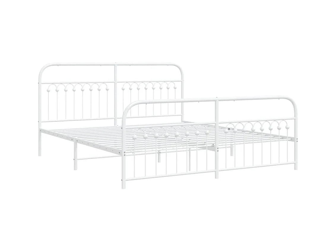 Cama com cabeceira e pés 183x203 cm metal branco PT987279