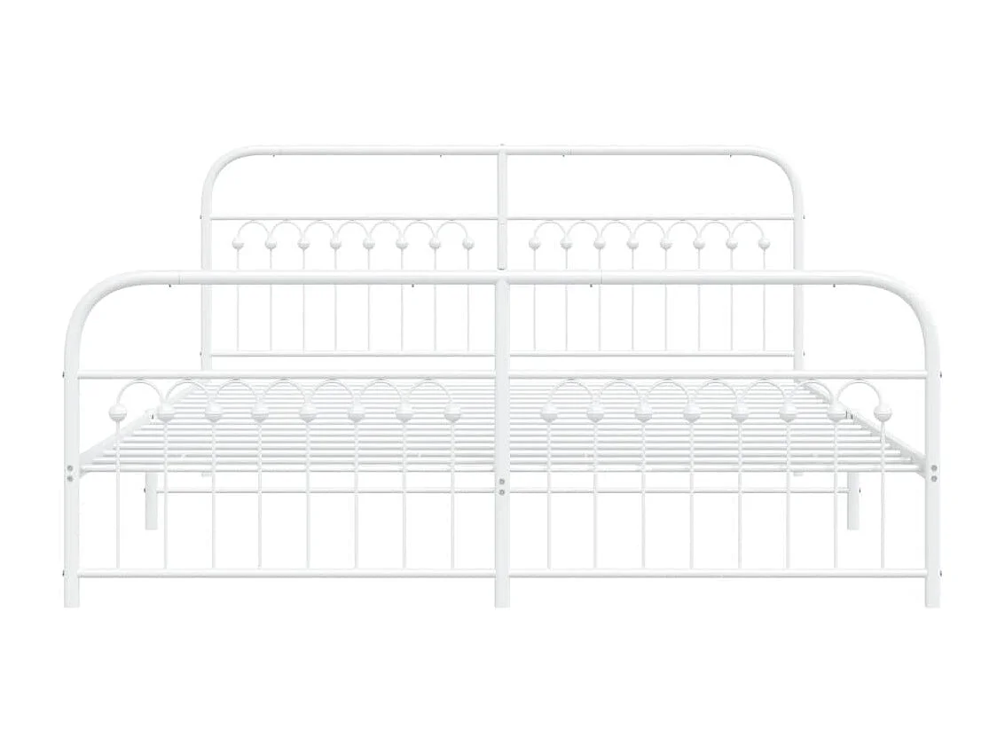 Lit double métal + tête de lit/pied de lit blanc 183x203cm FR49339