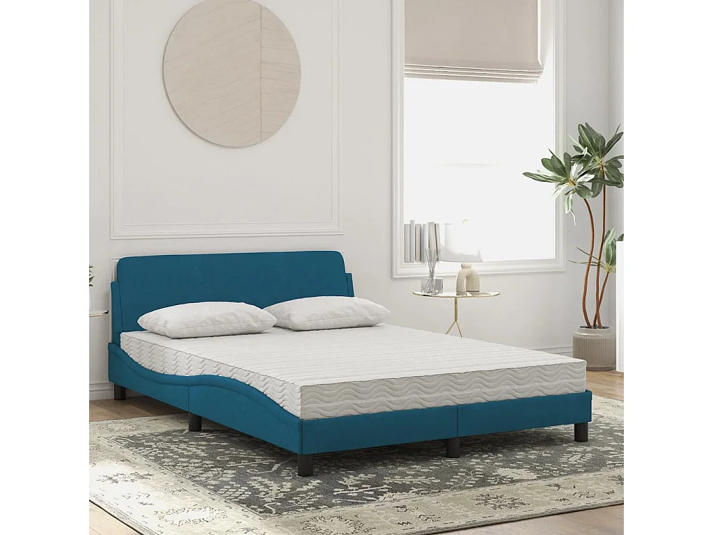 Lit adulte + matelas bleu 120x200 cm velours FR76227