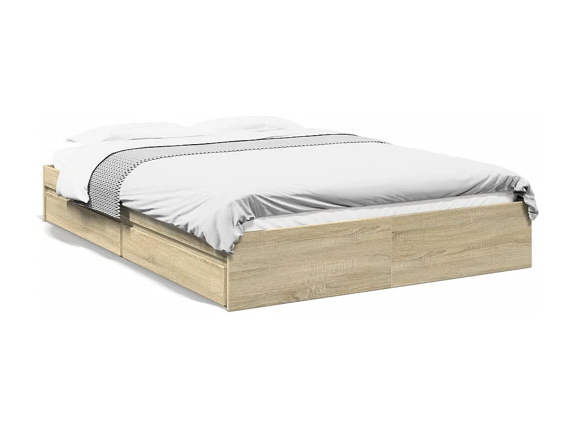 Cama 150x200 cm con cajones madera ingeniería roble Sonoma ES459322