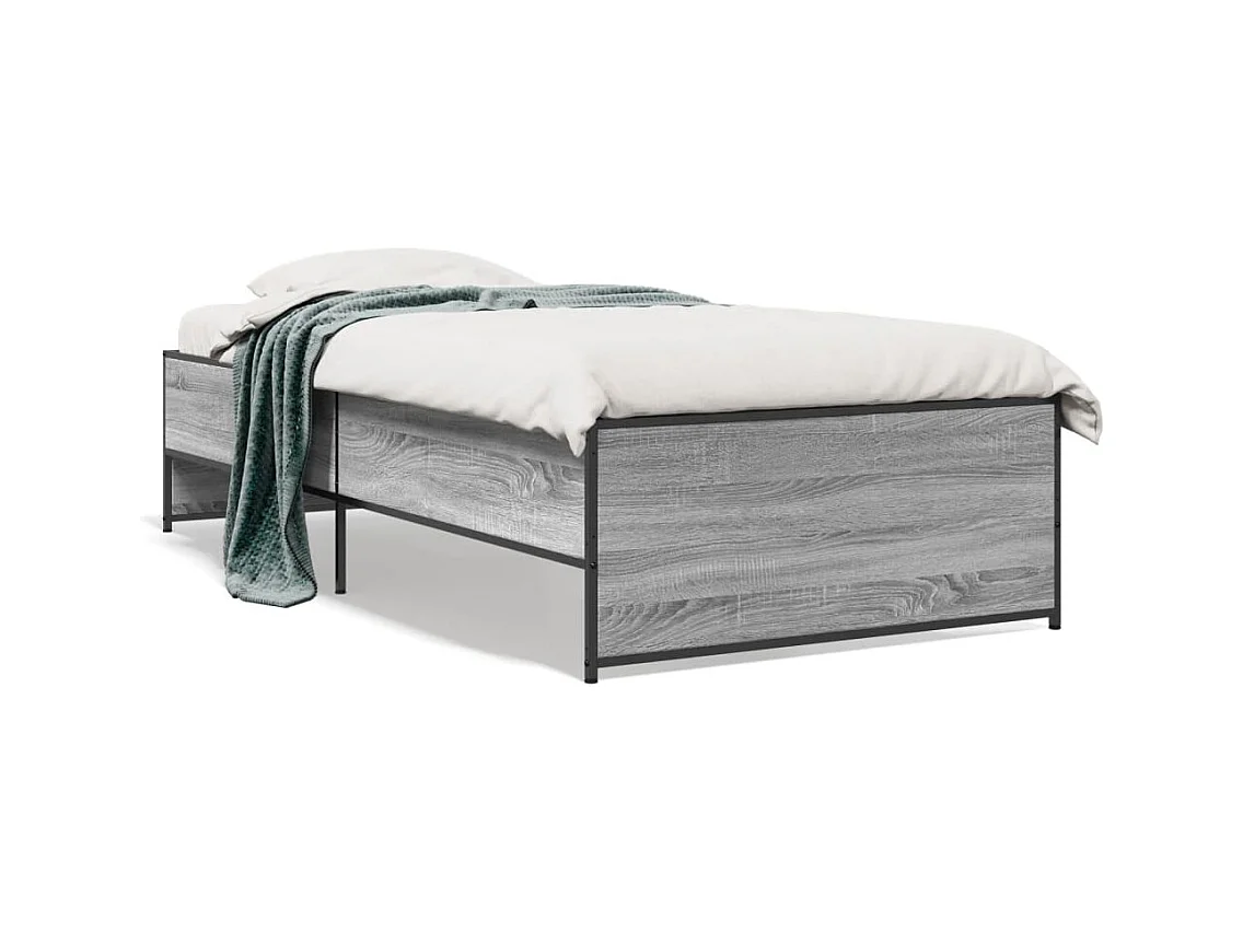 Lit simple sonoma gris 75x190 cm bois d'ingénierie et métal FR33724