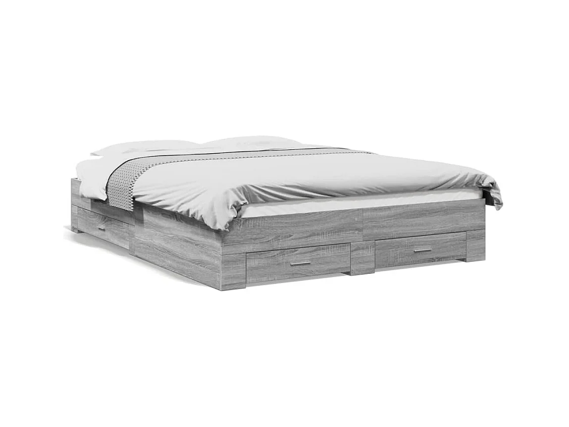 Lit double à tiroirs sonoma gris 150x200 cm bois d'ingénierie FR66259