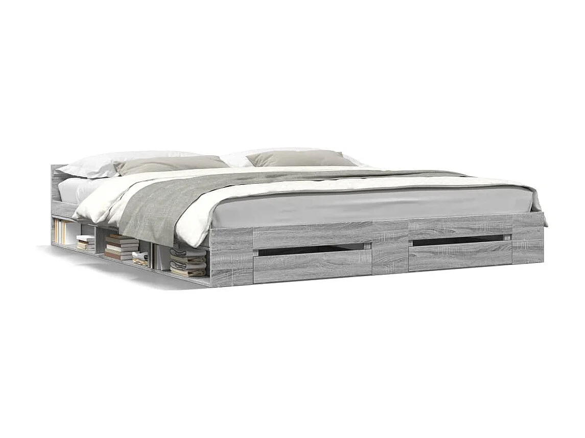 Lit double et tiroirs sonoma gris 200x200cm bois d'ingénierie FR11748
