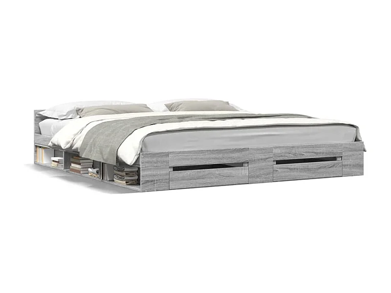 Lit double et tiroirs sonoma gris 200x200cm bois d'ingénierie FR11748