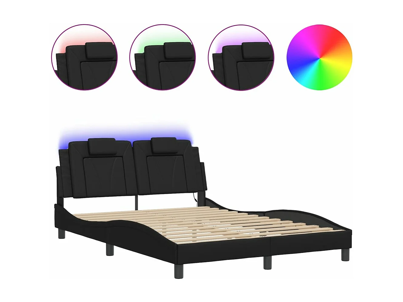 Bedframe met LED-verlichting kunstleer zwart 140x190 cm BE394631