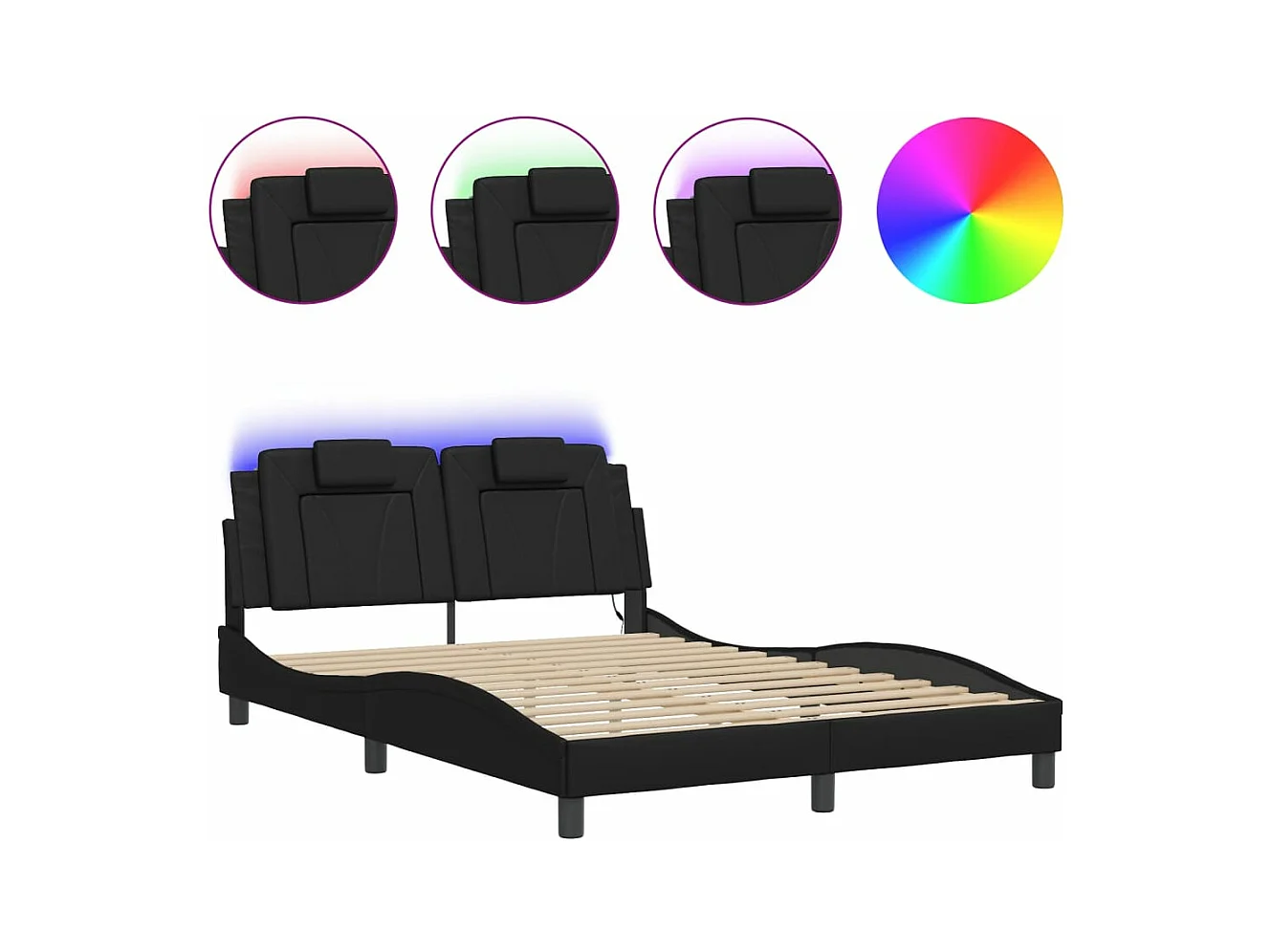 Cama 140x190 cm - con luces LED cuero sintético negro ES620547
