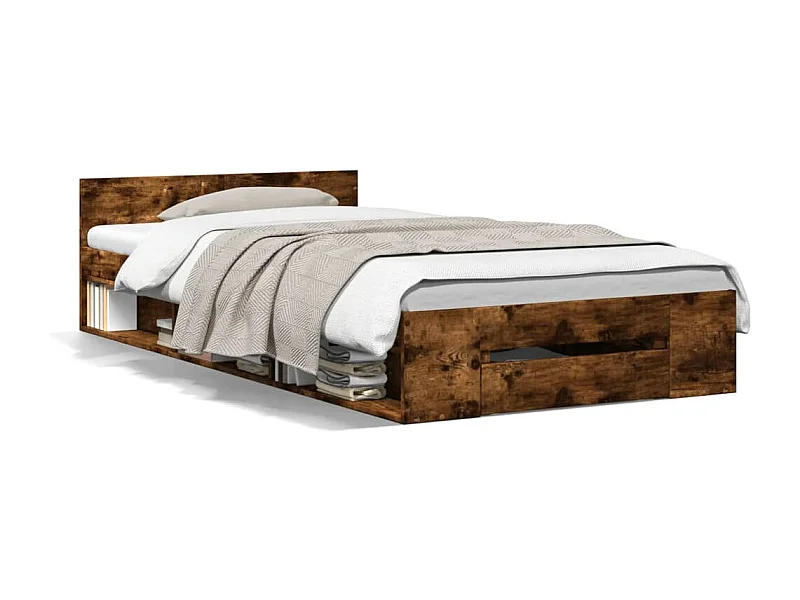 Lit simple et tiroir chêne fumé 90x200 cm bois d'ingénierie FR91773