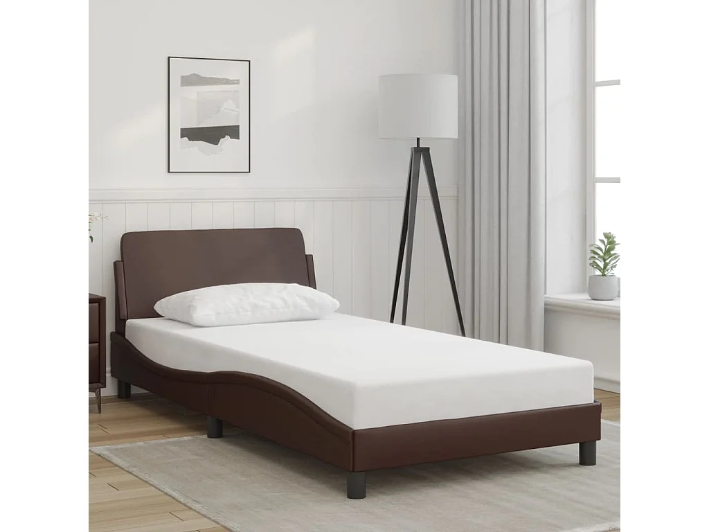 Lit simple + tête de lit Marron 100x200 cm Similicuir FR50671