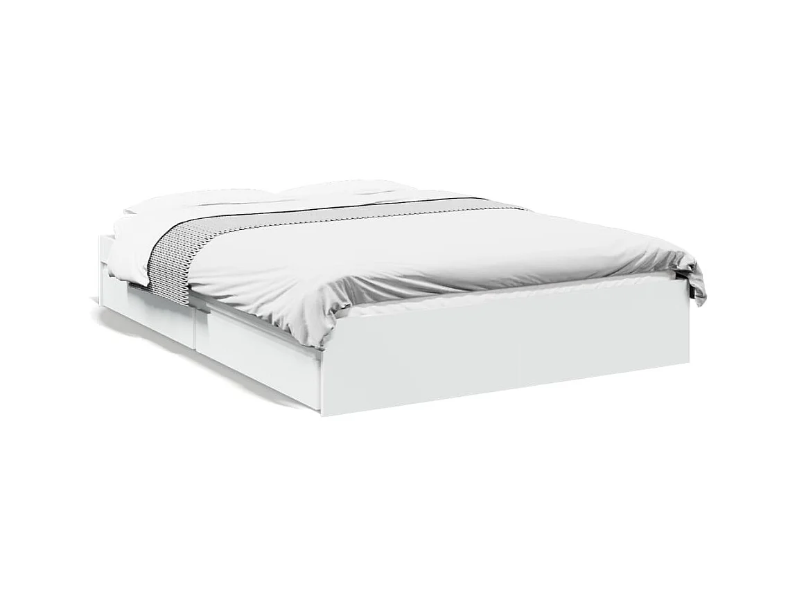 Lit double avec tiroirs blanc 120x200 cm bois d'ingénierie FR39649