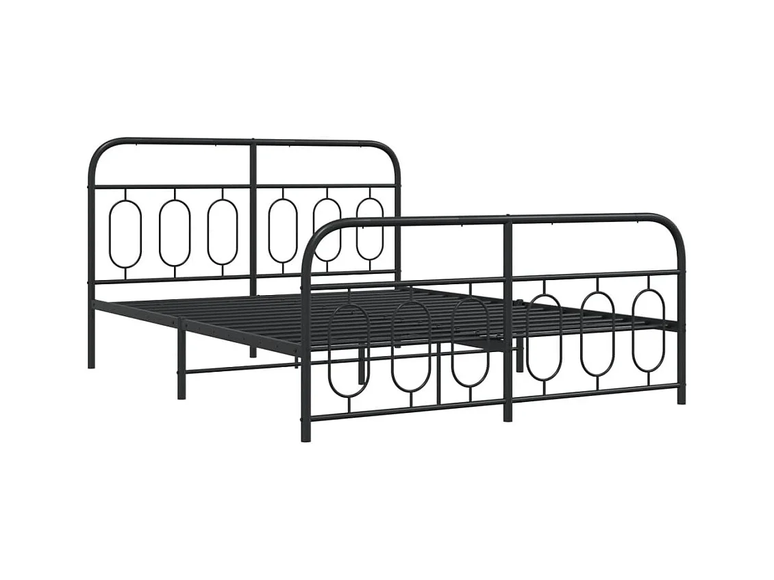 Lit double métal + tête de lit/pied de lit noir 140x190 cm FR90491
