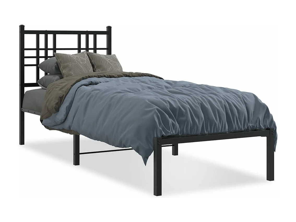 Bedframe met hoofdbord metaal zwart 75x190 cm BE548282
