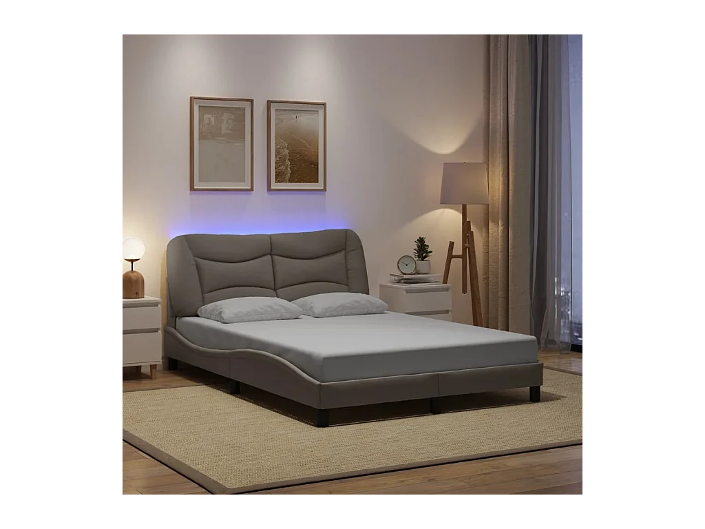 Cama matrimonial- 120x200 cm con luces LED tela gris taupe ES312998