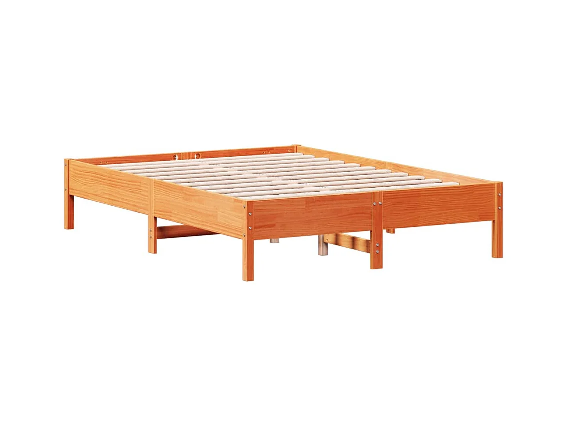 Cama 140x190 cm sin colchón madera maciza de pino marrón cera ES247129