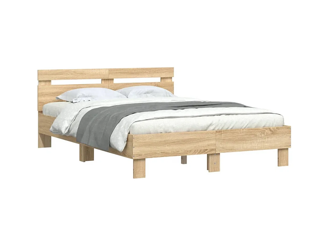 Lit double + tête de lit et LED chêne sonoma 120x190 cm FR77091
