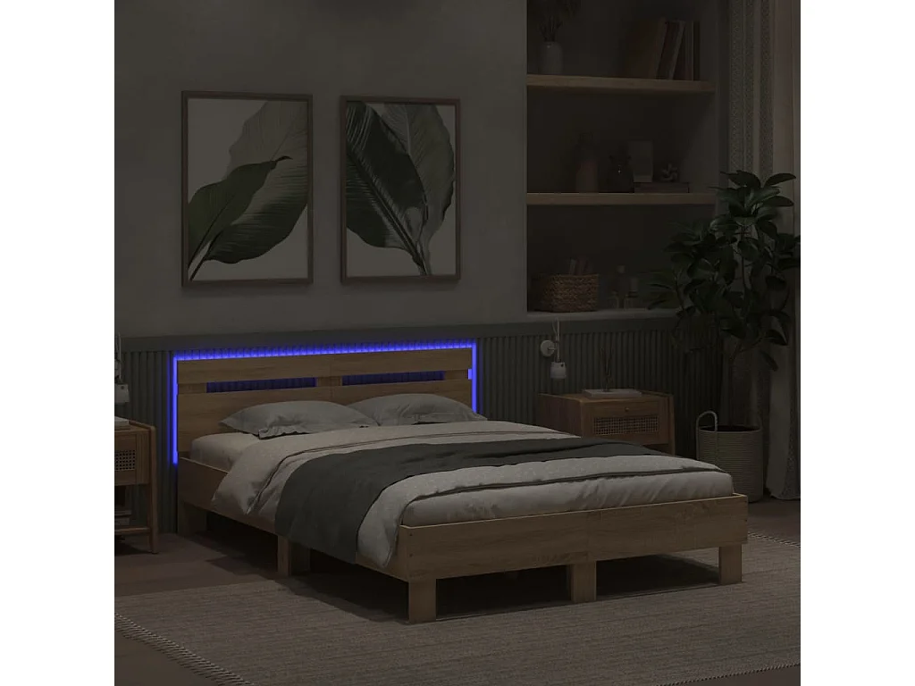 Bedframe met hoofdeinde en LED sonoma eikenkleurig 120x190 cm BE548068