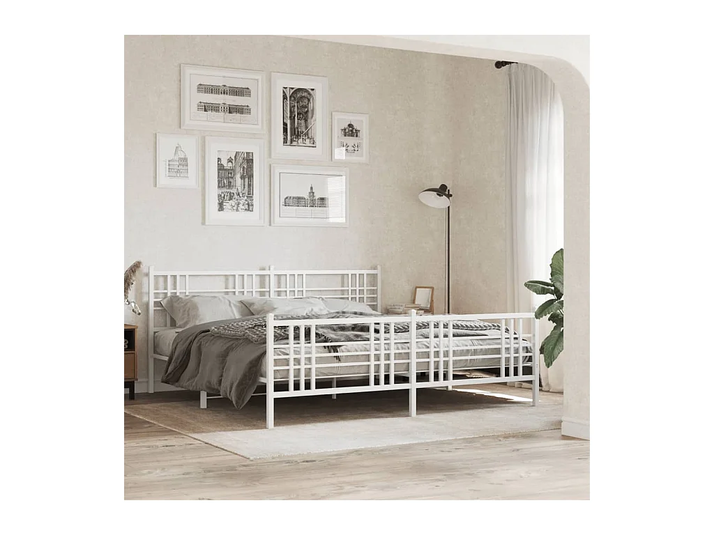 Cama com cabeceira e pés 183x213 cm metal branco PT576539