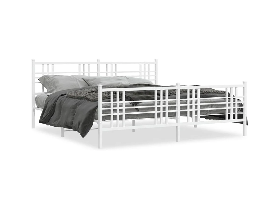 Cama com cabeceira e pés 183x213 cm metal branco PT576539