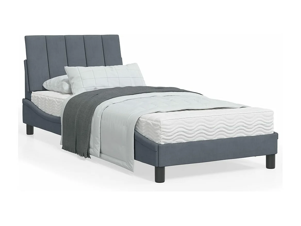Lit adulte + matelas gris foncé 90x200 cm velours FR69253