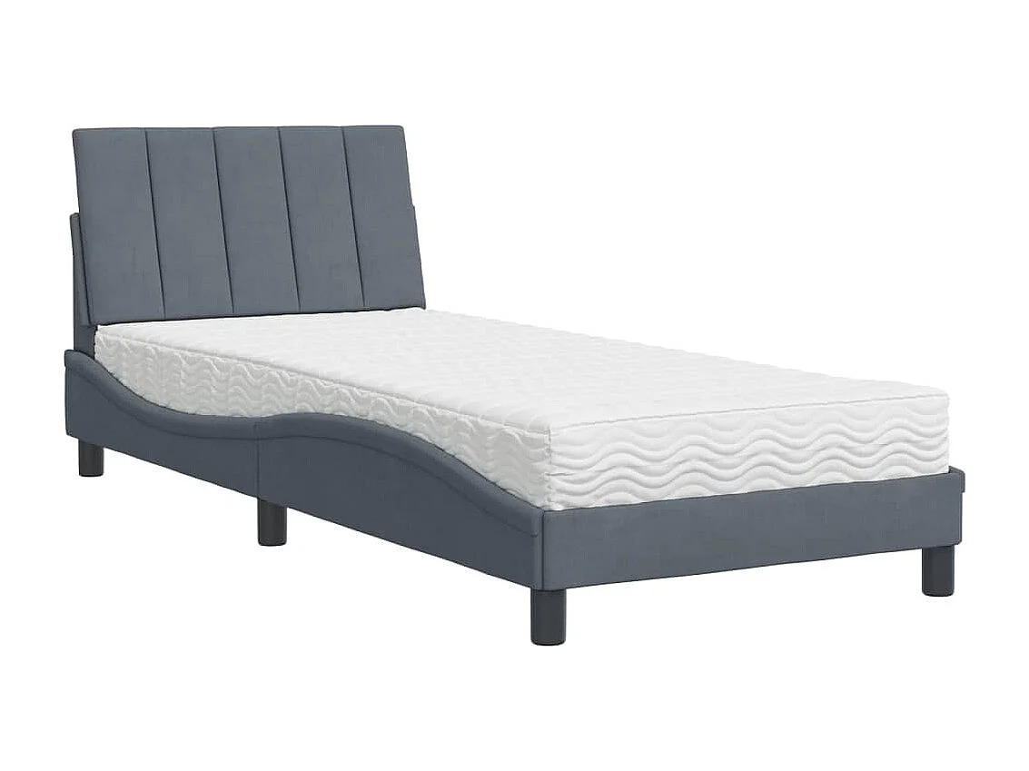Lit adulte + matelas gris foncé 90x200 cm velours FR69253