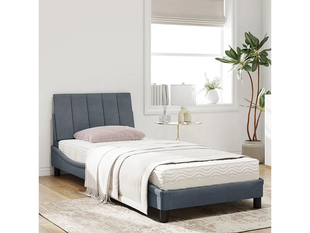 Lit adulte + matelas gris foncé 90x200 cm velours FR69253