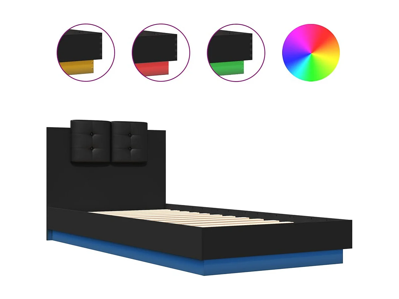 Cama com cabeceira e luzes LED 100x200 cm preto PT632278