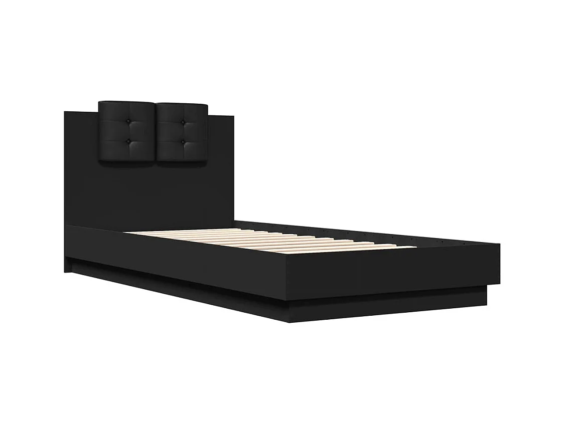 Lit simple + tête de lit et lumières LED noir 100x200 cm FR29063