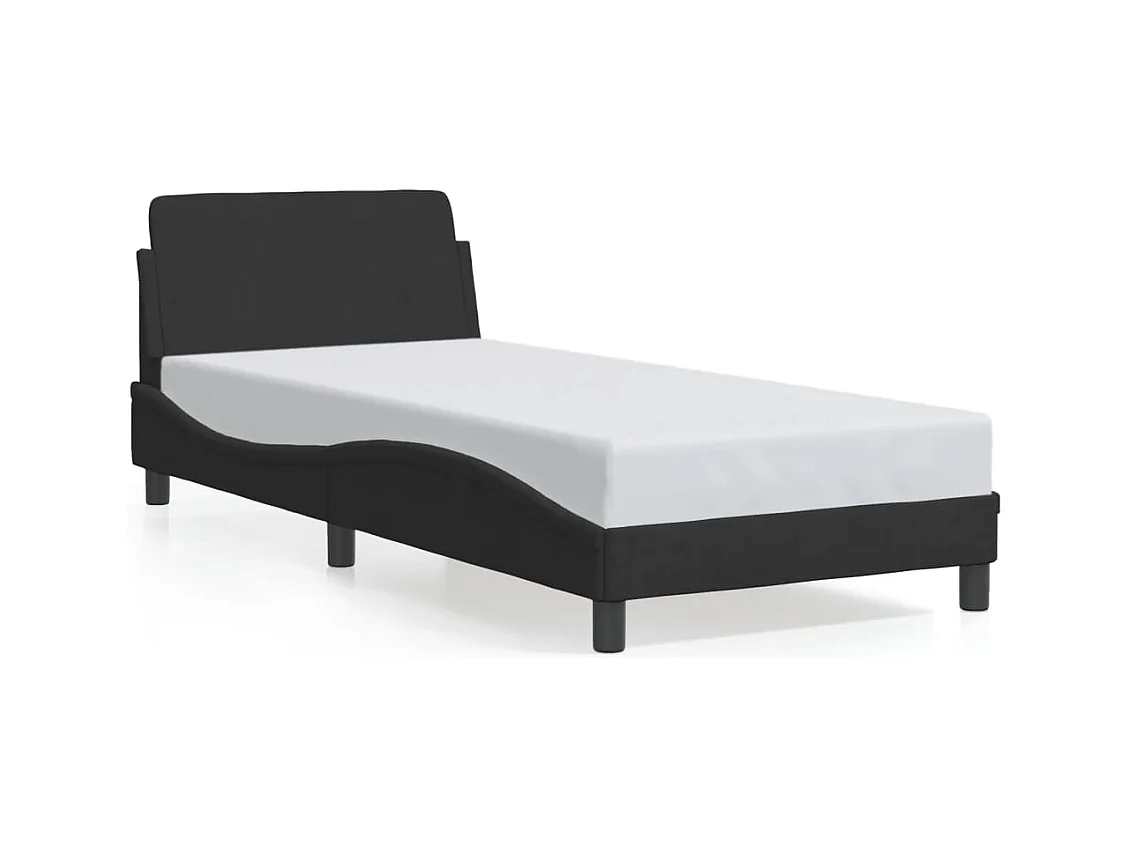 Lit simple + tête de lit Noir 90x190 cm Velours FR11563