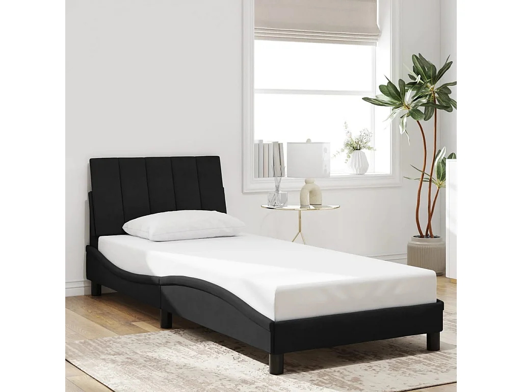 Lit simple + tête de lit Noir 90x190 cm Velours FR24550