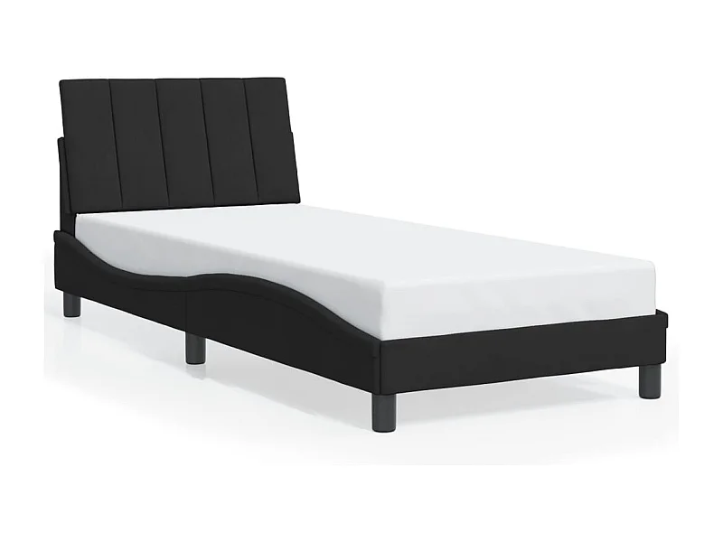 Cama individual- 90x190 cm con cabecero de terciopelo negro ES932920