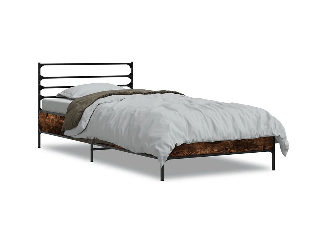 Cama 100x200 cm - madera ingeniería metal roble humo ES898086