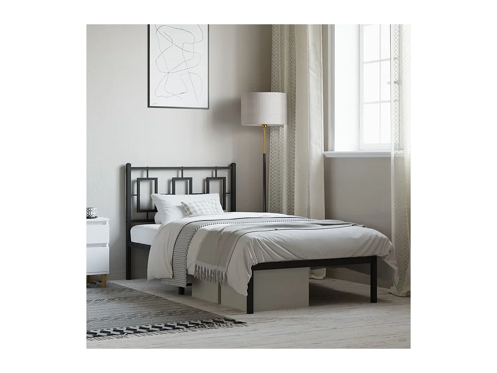 Bedframe met hoofdbord metaal zwart 90x200 cm BE159534