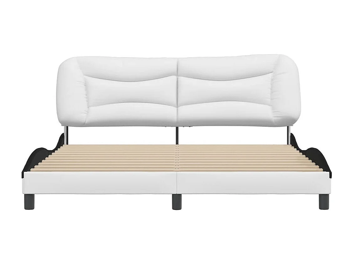 Lit double et tête de lit blanc et noir 180x200 cm similicuir FR58879