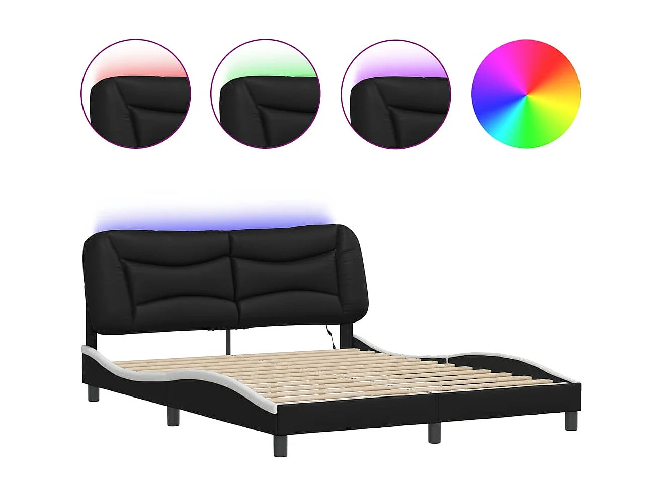 Lit double avec lumières LED noir blanc 160x200 cm similicuir FR95530