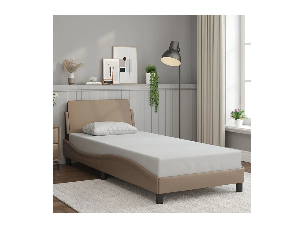Cama c/ cabeceira couro artif. 90x190 cm cappuccino PT701370