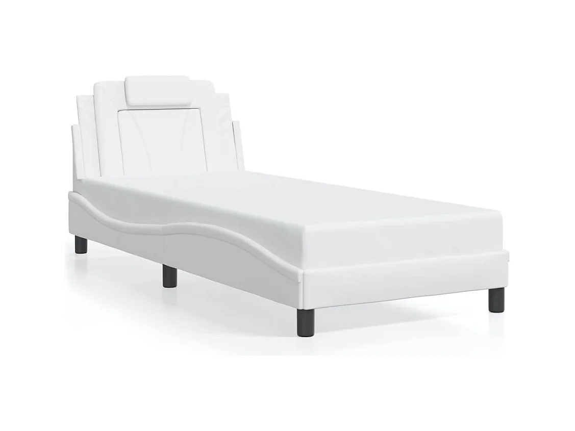 Lit simple + tête de lit Blanc 90x200 cm Similicuir FR98582